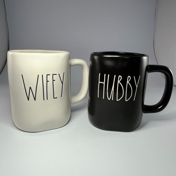 Rae Dunn Other - Rae Dunn Hubby and Wifey Mug Set | Black & White